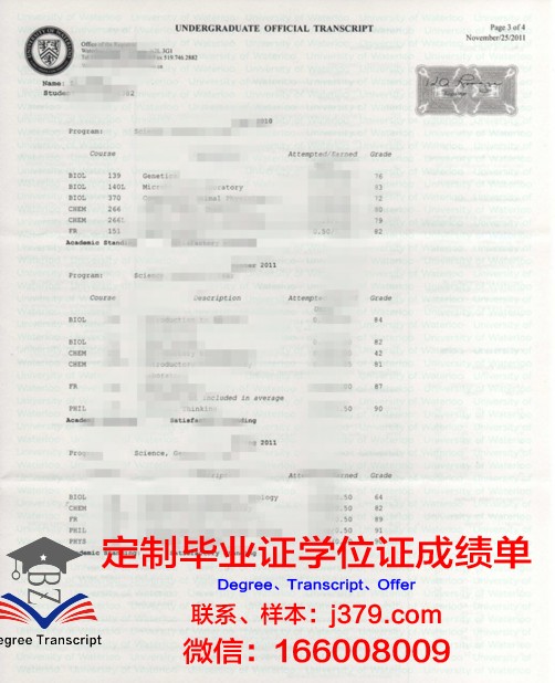 滑铁卢大学证书成绩单(滑铁卢大学毕业证书)