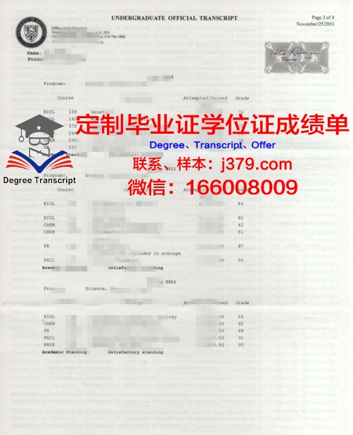 滑铁卢大学毕业证成绩单