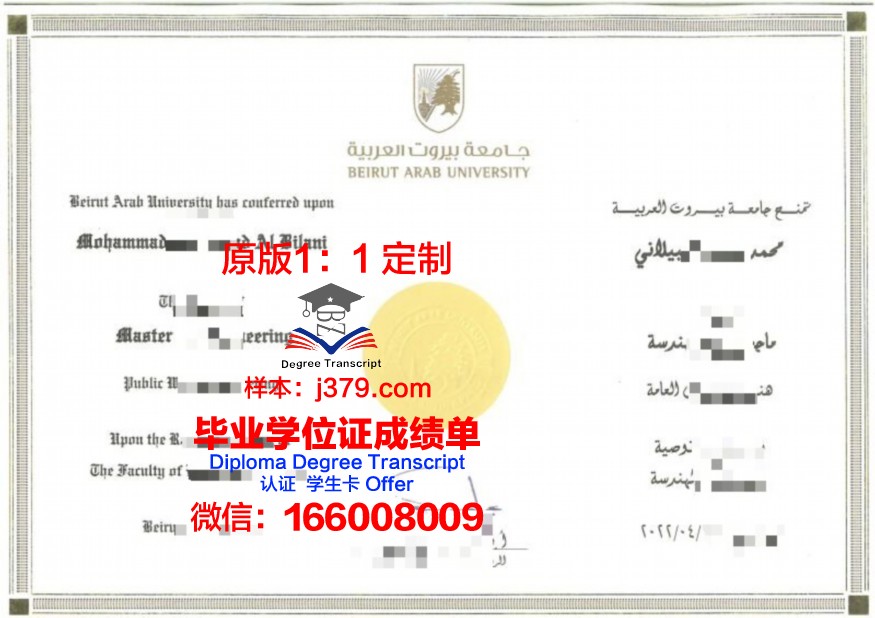 贝鲁特大学学位证书图片：独具特色的设计