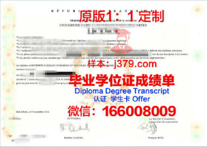 巴黎第七大学毕业证图片University Paris Diderot - Paris 7 Diploma